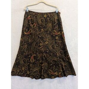 Kim‎ Rogers Signature Women's Black Paisley Print Flared Midi Skirt Size 12